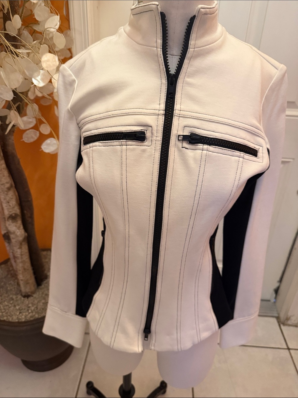 Cache White and Black Zip-Front Utility Jacket